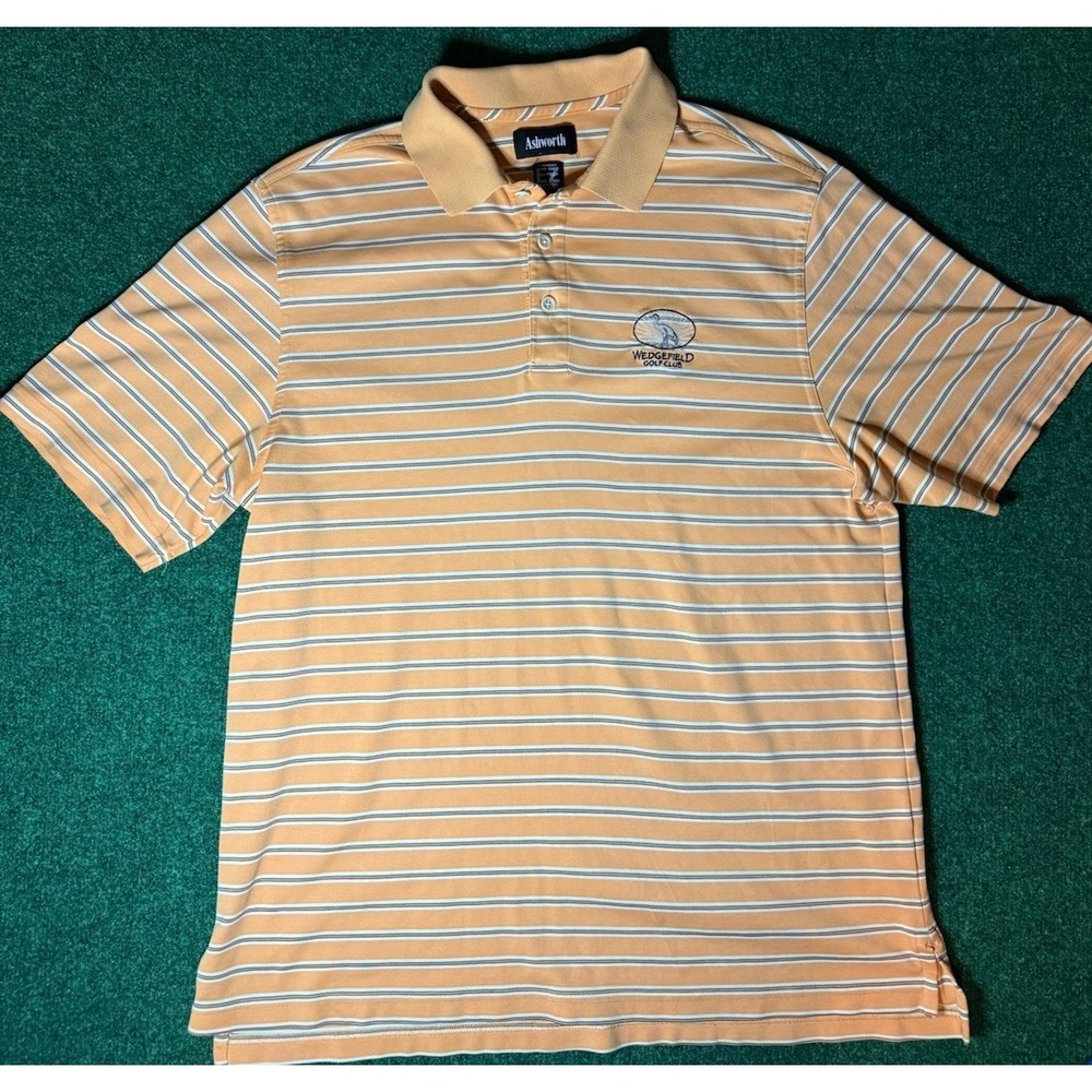 Ashworth Performance Mens Wedge Field Golf Club Orange Stripe Polo Size Large N7